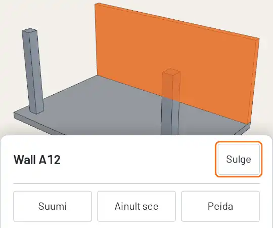 Väike katsemudel 3D-vaaturis: plaat, sein ja kaks posti.